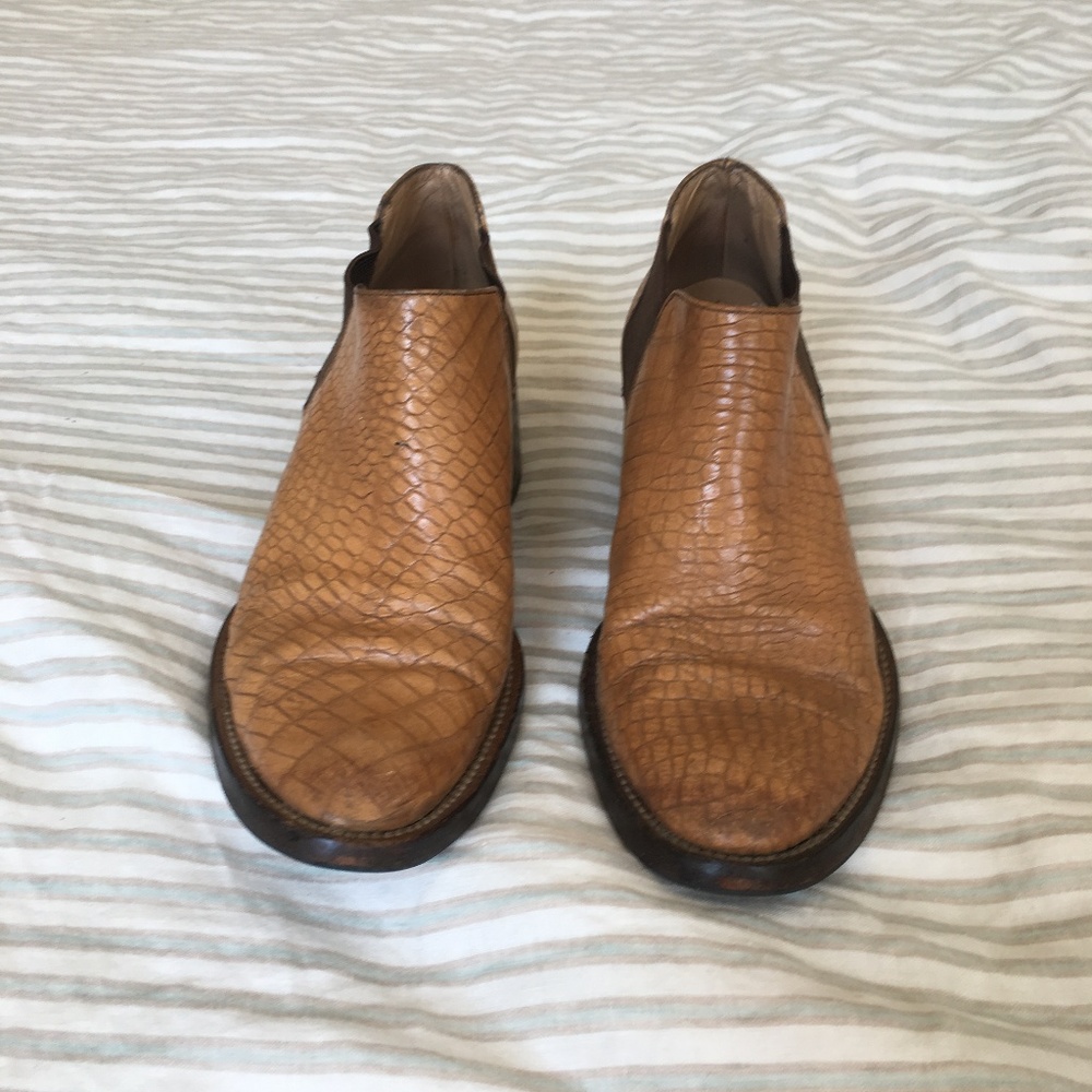 Vintage Beige Croc Leather Cowboy Boots 37/7.5
